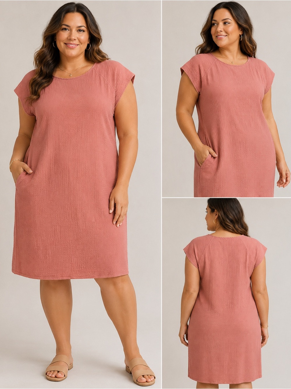 Penn & Ink NY Cotton Gauze Shift Dress XXL Dusty Rose Pockets